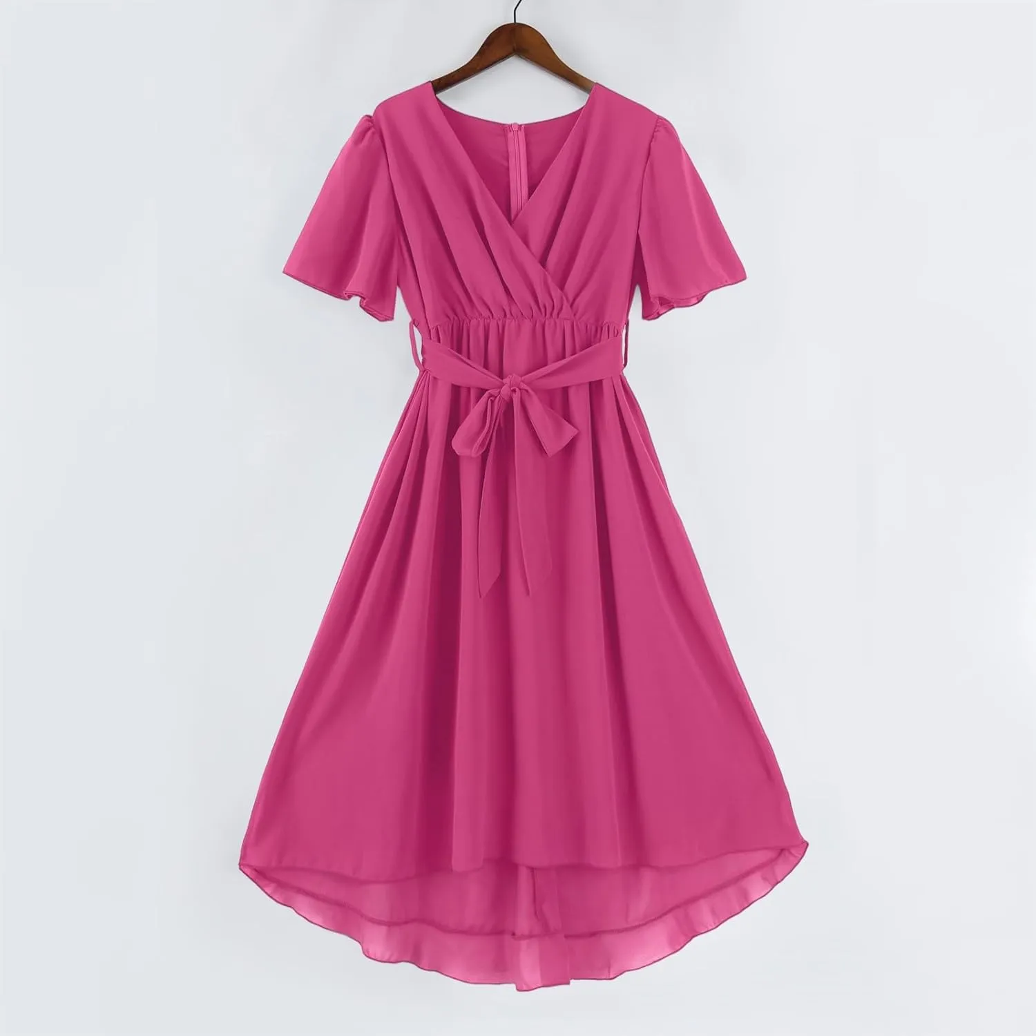 Midi Dresses for Women 2025,Wrap Flowy Womens Dress Wedding Prom Cocktail Summer Sexy Dresses for Women Chiffon