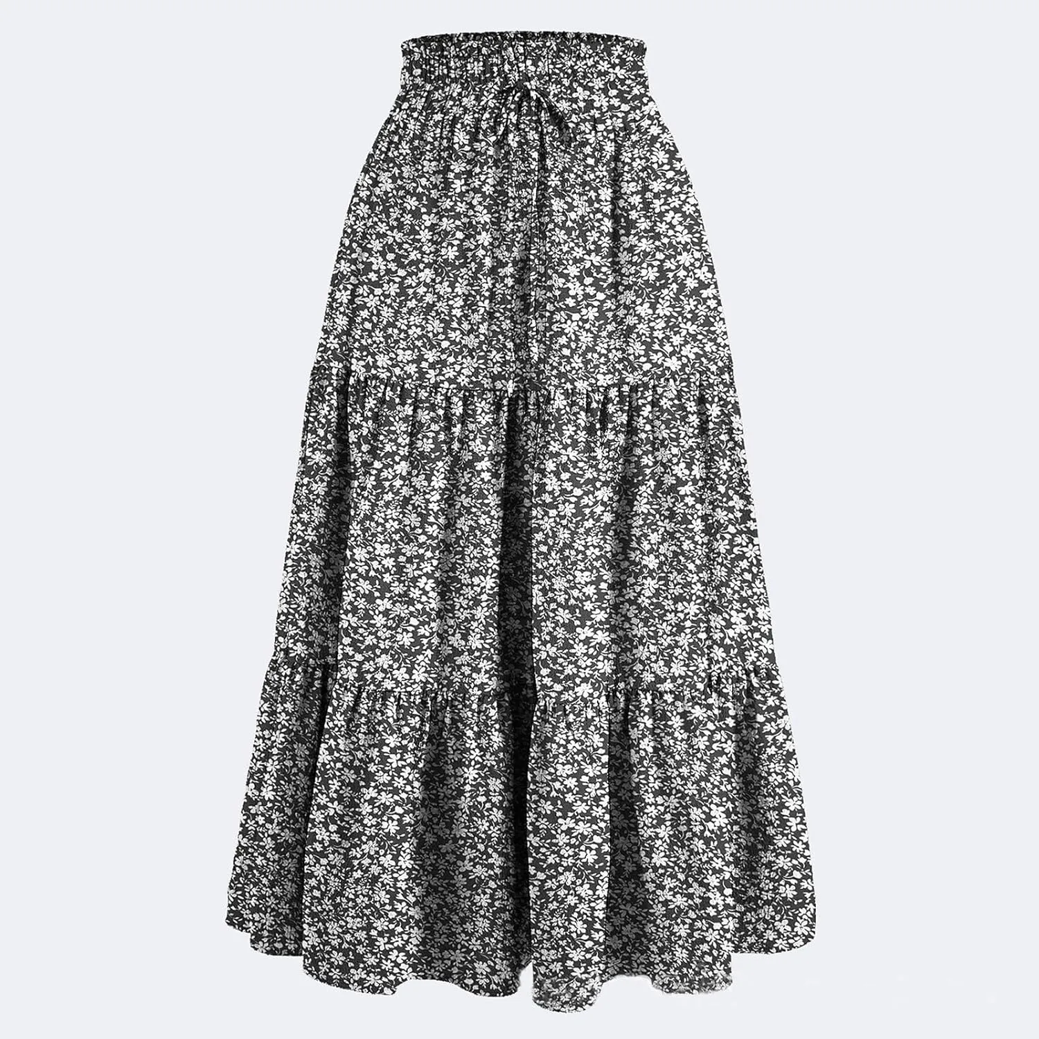 Midi Skirts for Women Trendy Floral Flowy Tiered Elastic High Waisted Skirt Summer Boho Beach A Line Ruffle Cute Skirts
