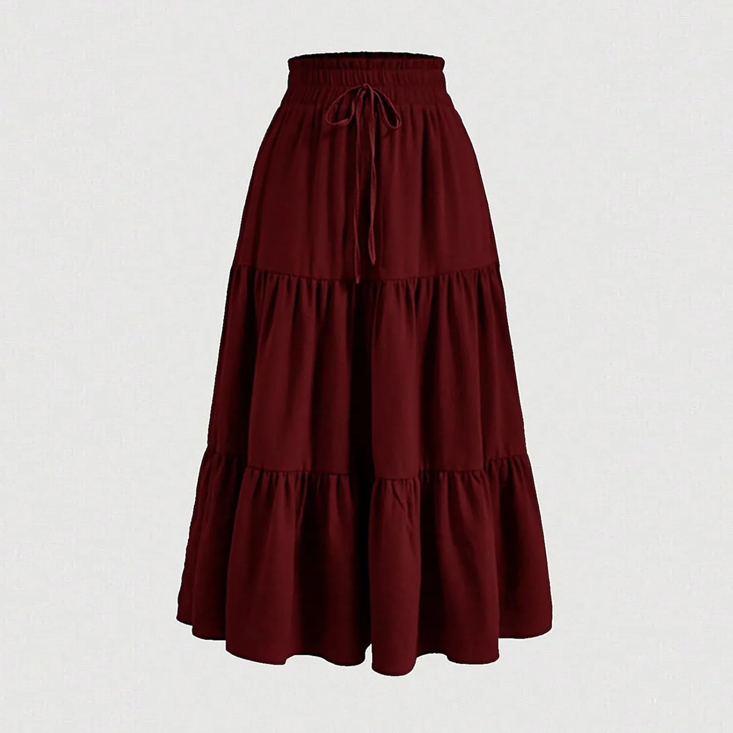 Midi Skirts for Women Trendy Floral Flowy Tiered Elastic High Waisted Skirt Summer Boho Beach A Line Ruffle Cute Skirts
