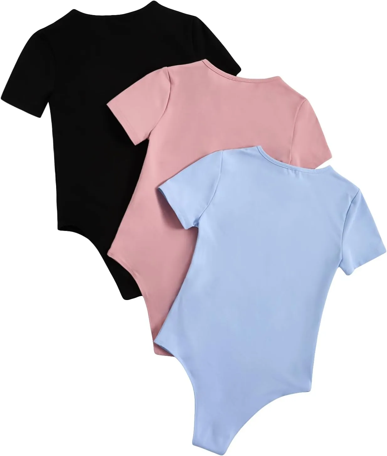 Milumia Girl's 3 Pack Ribbed Knit Bodysuits V Neck Short Sleeve Lettuce Trim Romper Jumpsuit Tops