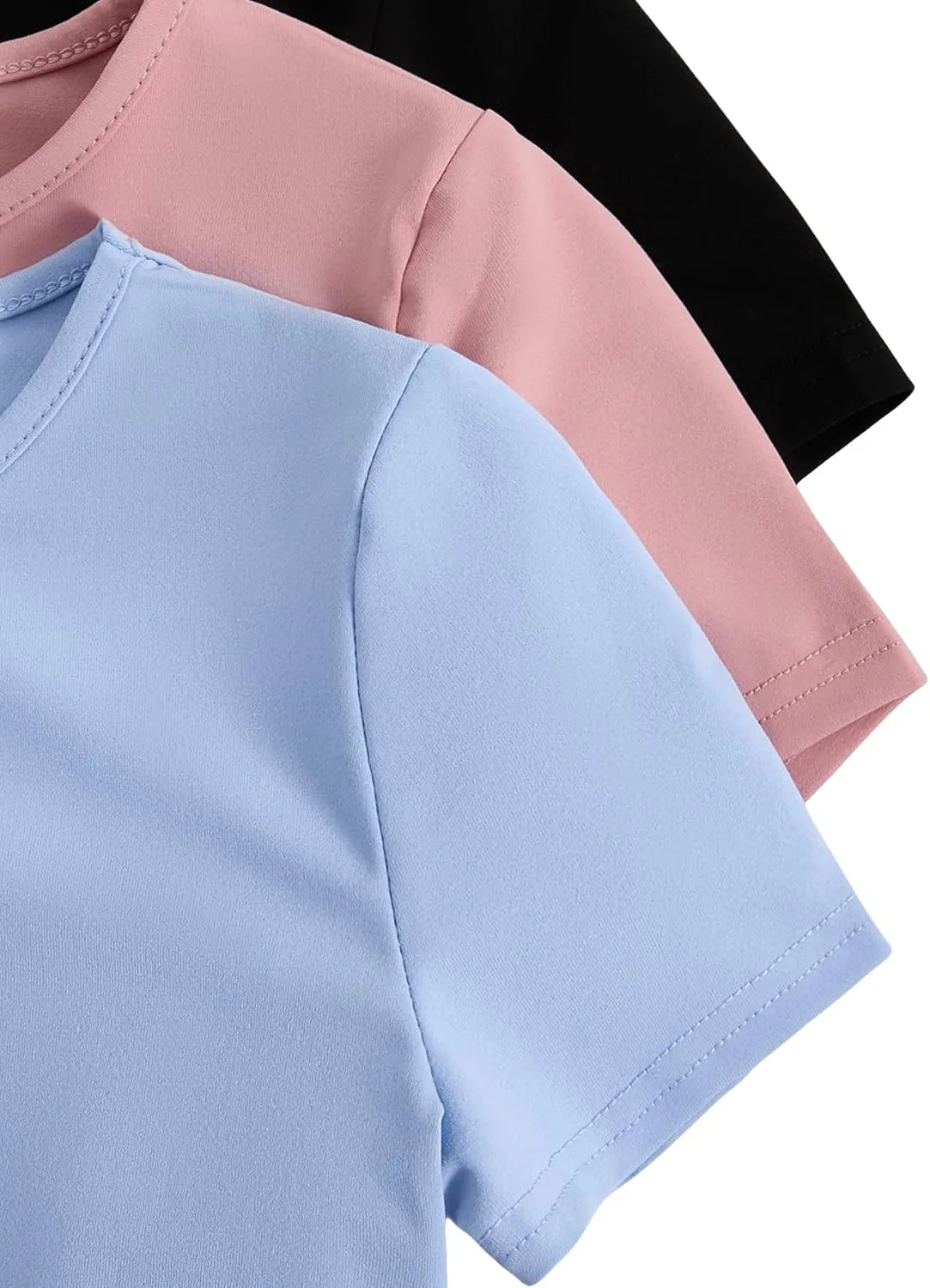 Milumia Girl's 3 Pack Ribbed Knit Bodysuits V Neck Short Sleeve Lettuce Trim Romper Jumpsuit Tops