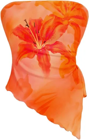 Milumia Women's Tie Dye Drawstring Side Tube Top Lettuce Asymmetrical Hem Bandeaus