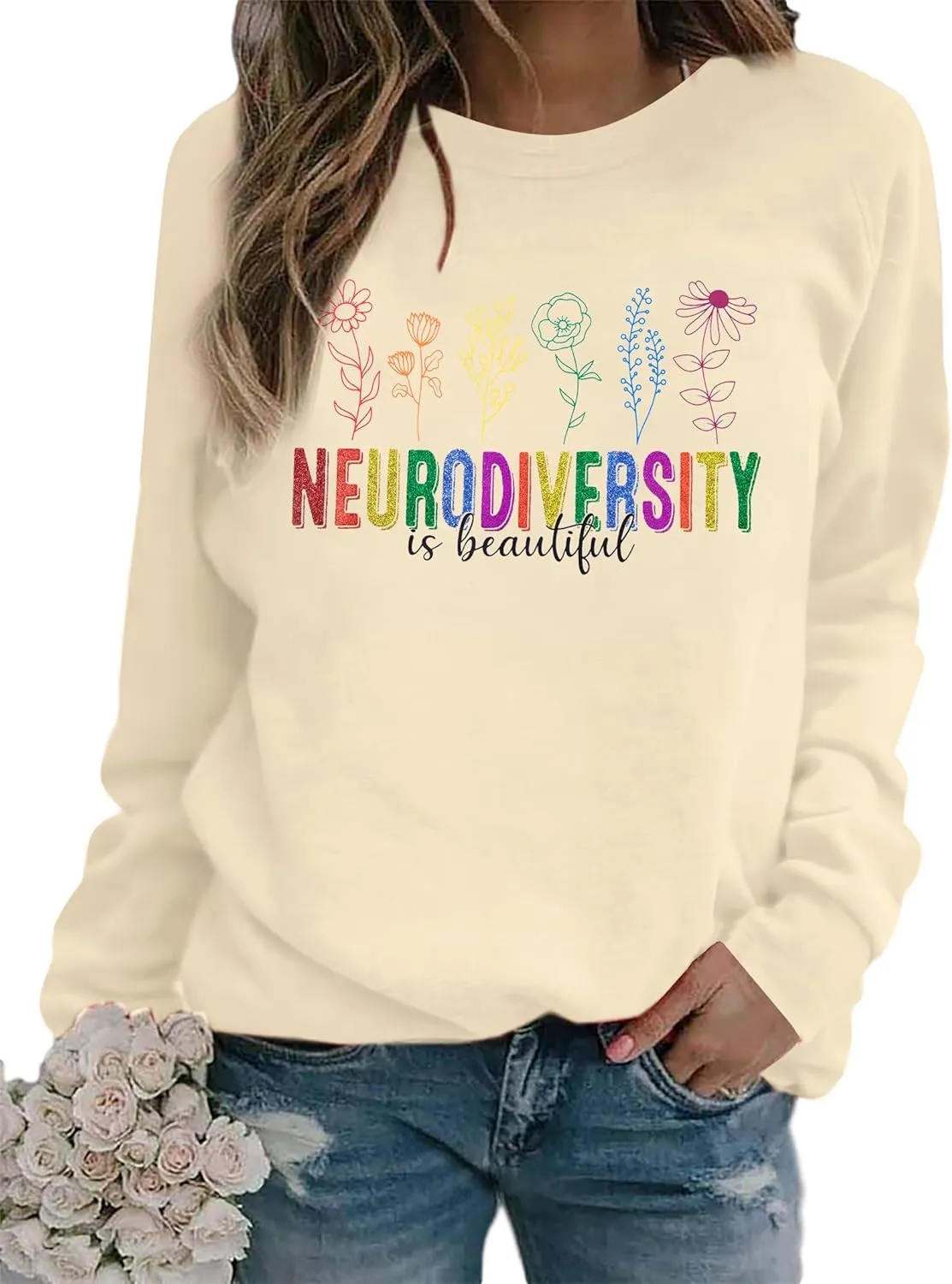 MNLYBABY Women Autism Awareness Sweatshirt Autistic Support Lightweight Shirt Special Education Teacher Autism Mom Tops