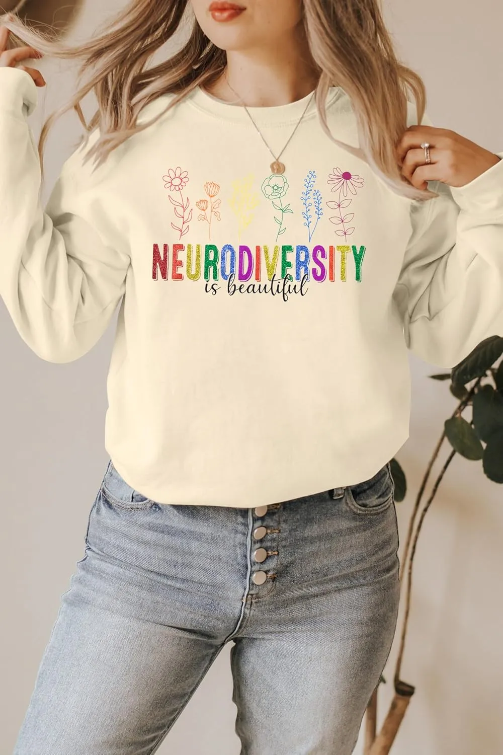 MNLYBABY Women Autism Awareness Sweatshirt Autistic Support Lightweight Shirt Special Education Teacher Autism Mom Tops