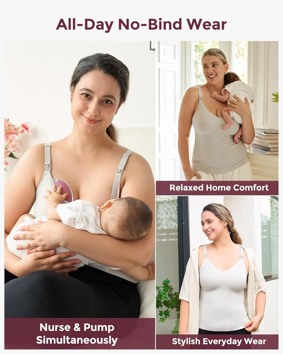 Momcozy Nursing Tank Tops for Breastfeeding, Seamless Nursing Cami with Built-in Bra, Adjustable Straps, Scalloped Design