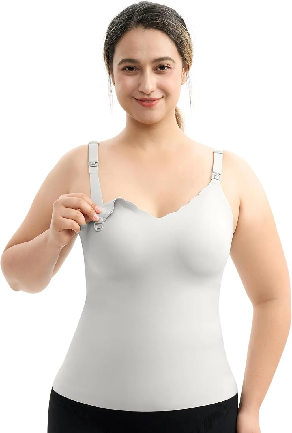 Momcozy Nursing Tank Tops for Breastfeeding, Seamless Nursing Cami with Built-in Bra, Adjustable Straps, Scalloped Design