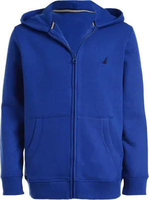 Nautica Boys' Zip Up Hoodie Sweatshirt, Signature Logo Design, Kangaroo Pockets, Made with Lightweight Fleece