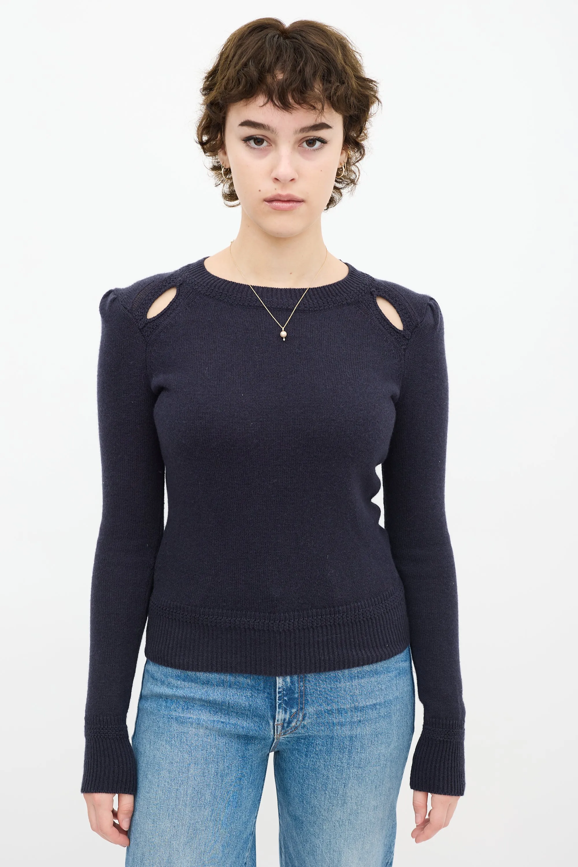 Navy Knit Cut Out Sweater