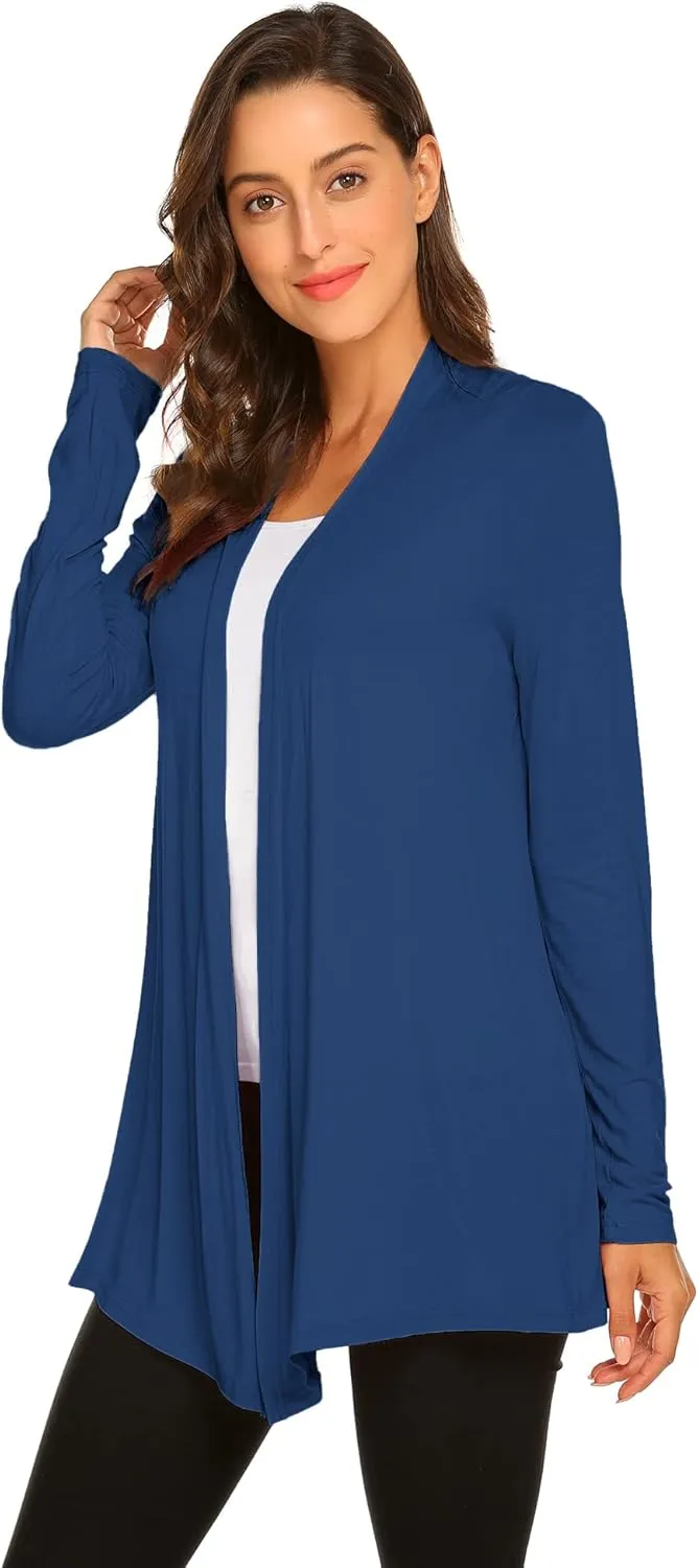 Newchoice Womens Casual Lightweight Long Sleeve Cardigan Soft Drape Open Front Fall Dusters (S-3XL)