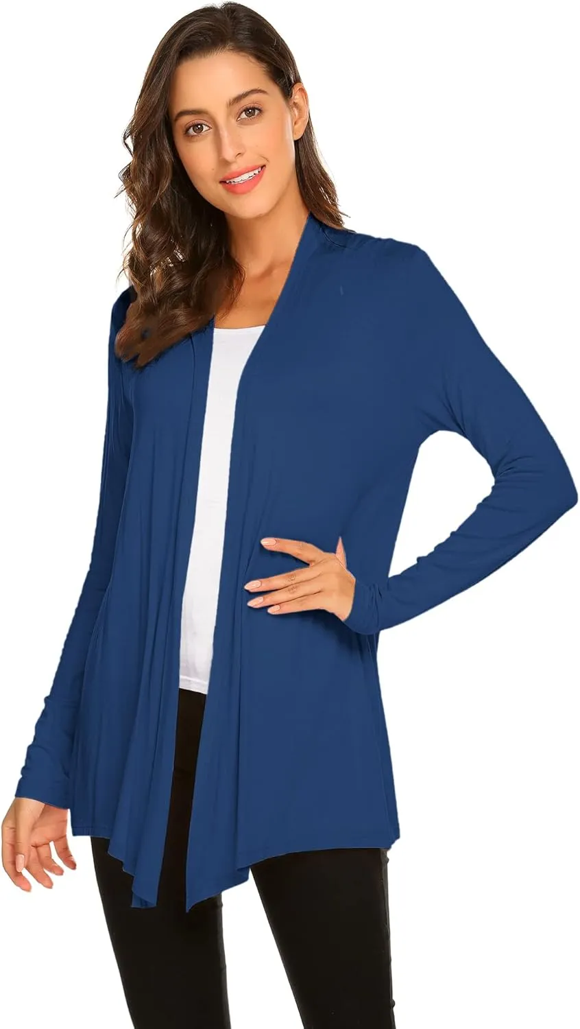 Newchoice Womens Casual Lightweight Long Sleeve Cardigan Soft Drape Open Front Fall Dusters (S-3XL)