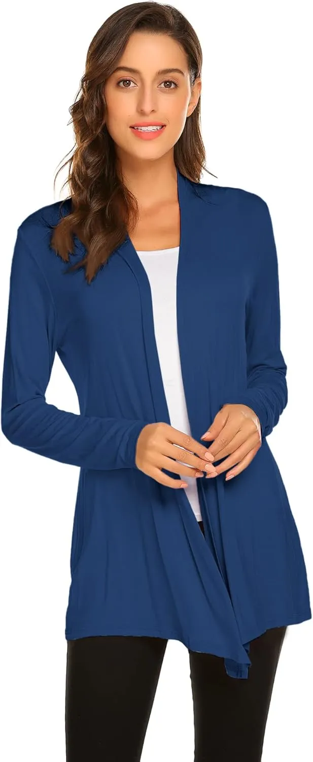 Newchoice Womens Casual Lightweight Long Sleeve Cardigan Soft Drape Open Front Fall Dusters (S-3XL)