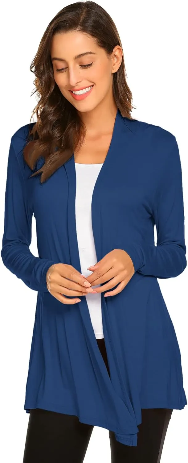 Newchoice Womens Casual Lightweight Long Sleeve Cardigan Soft Drape Open Front Fall Dusters (S-3XL)