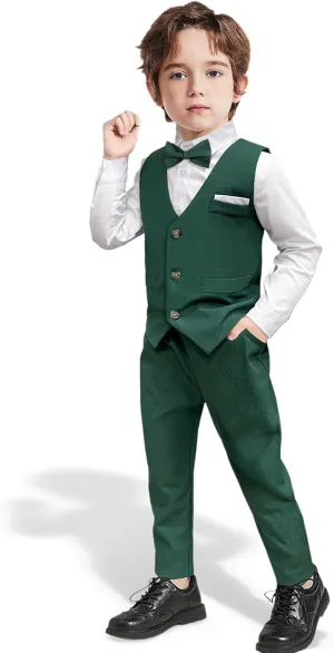 Nwada Boys Suit Set Formal Dress Shirt with Bow Tie, Slim Vest and Pants Toddler Boy Clothes Suits