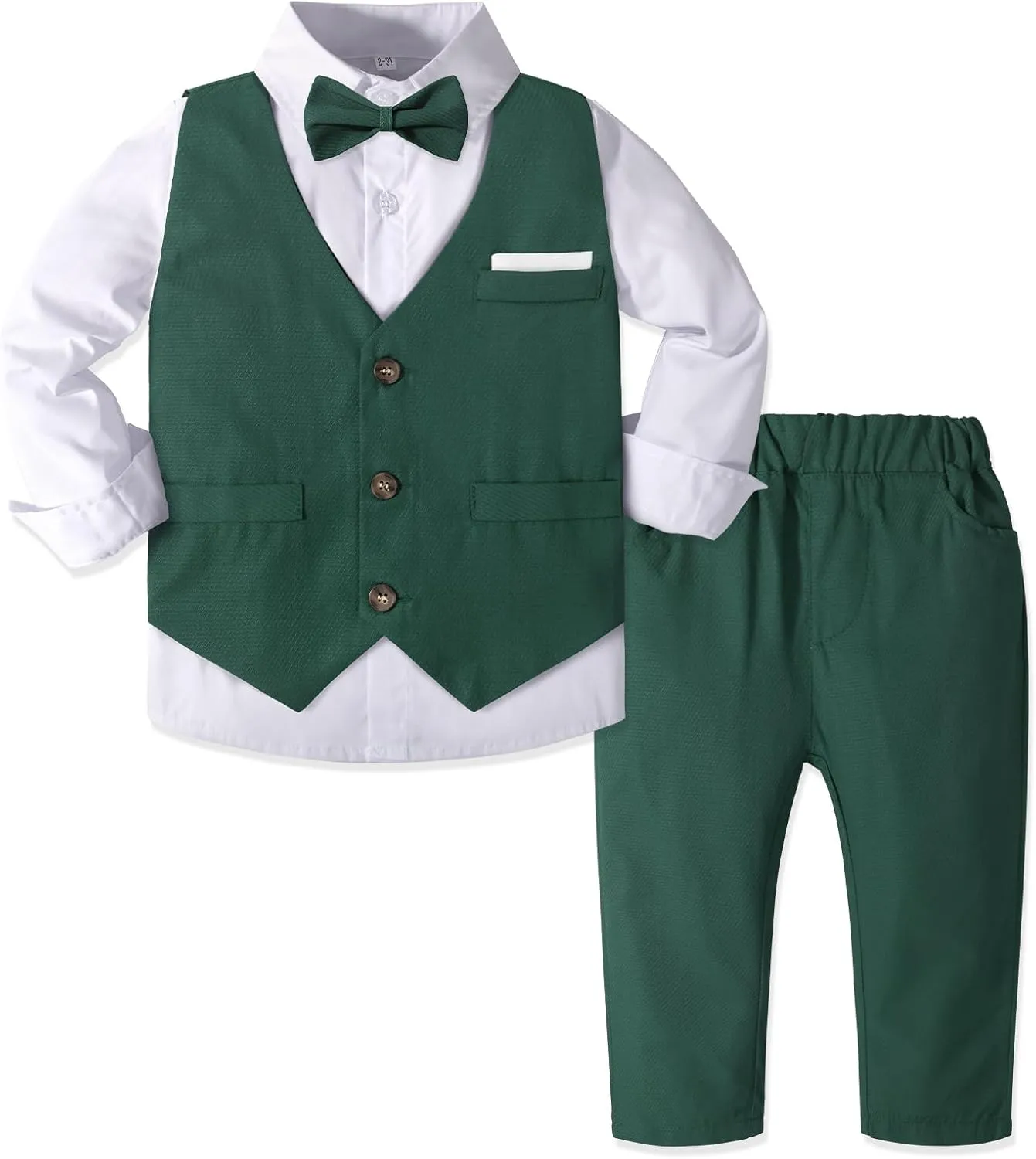 Nwada Boys Suit Set Formal Dress Shirt with Bow Tie, Slim Vest and Pants Toddler Boy Clothes Suits