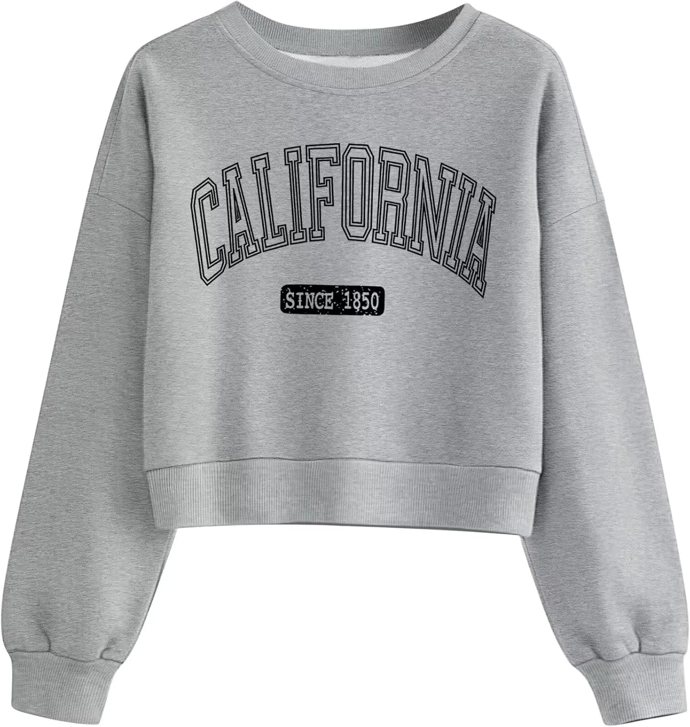 ORANDESIGNE Womens Cropped Letter Printed Sweatshirts Graphic Crewneck Long Sleeve Pullover Casual Loose Fit Tops