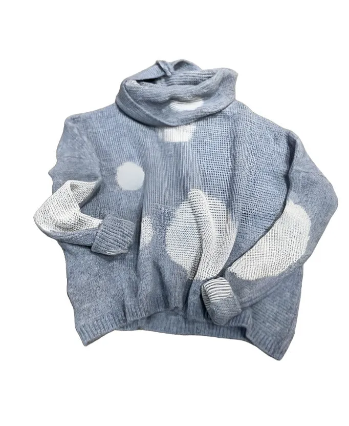 Over size spot sweater (alpaca) Denim blue / snow spot