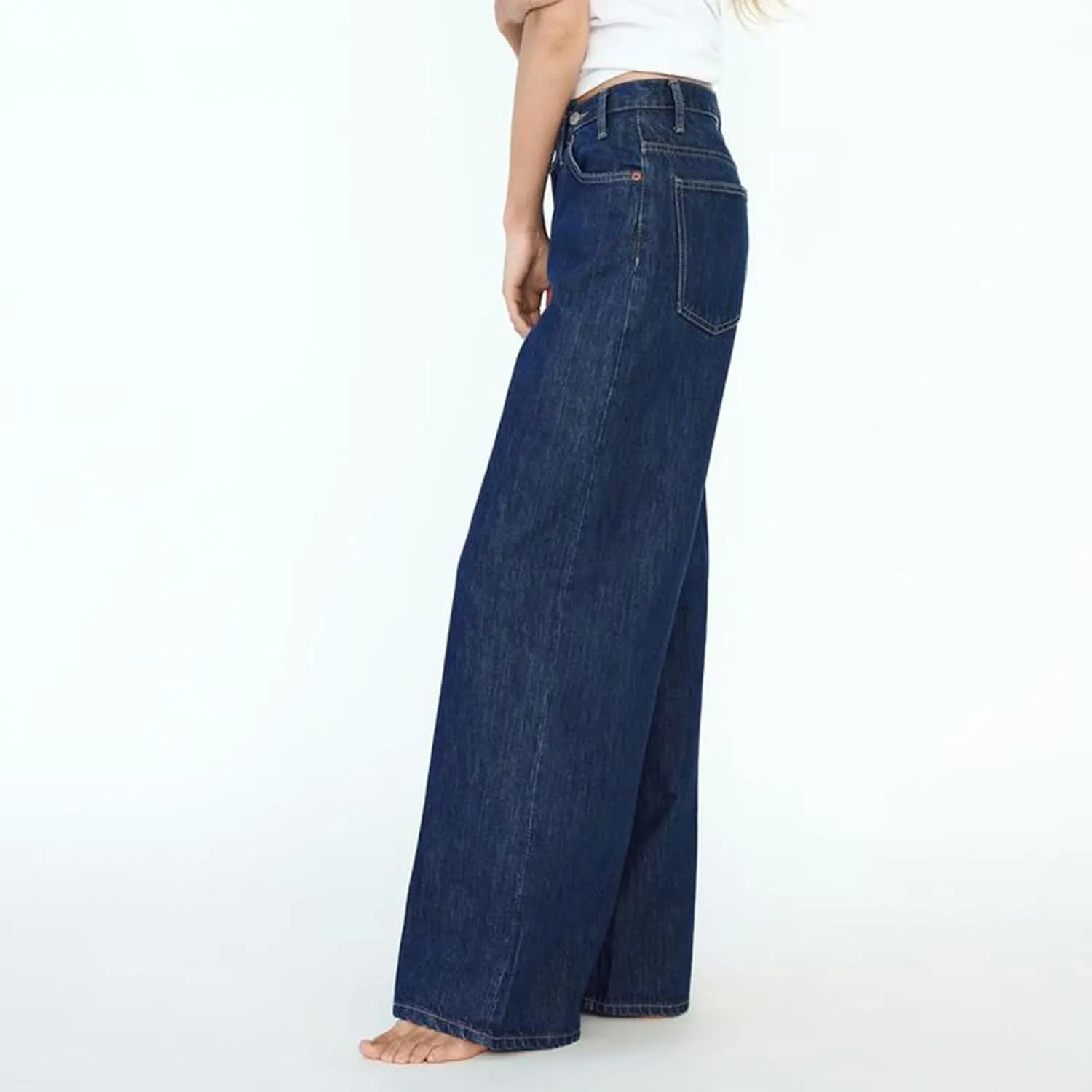 Owl's-Yard Women's Y2k Mid Rise Washed Baggy Jeans Crossover Wide Leg Loose Boyfriend Denim Pants Trousers with Pockets