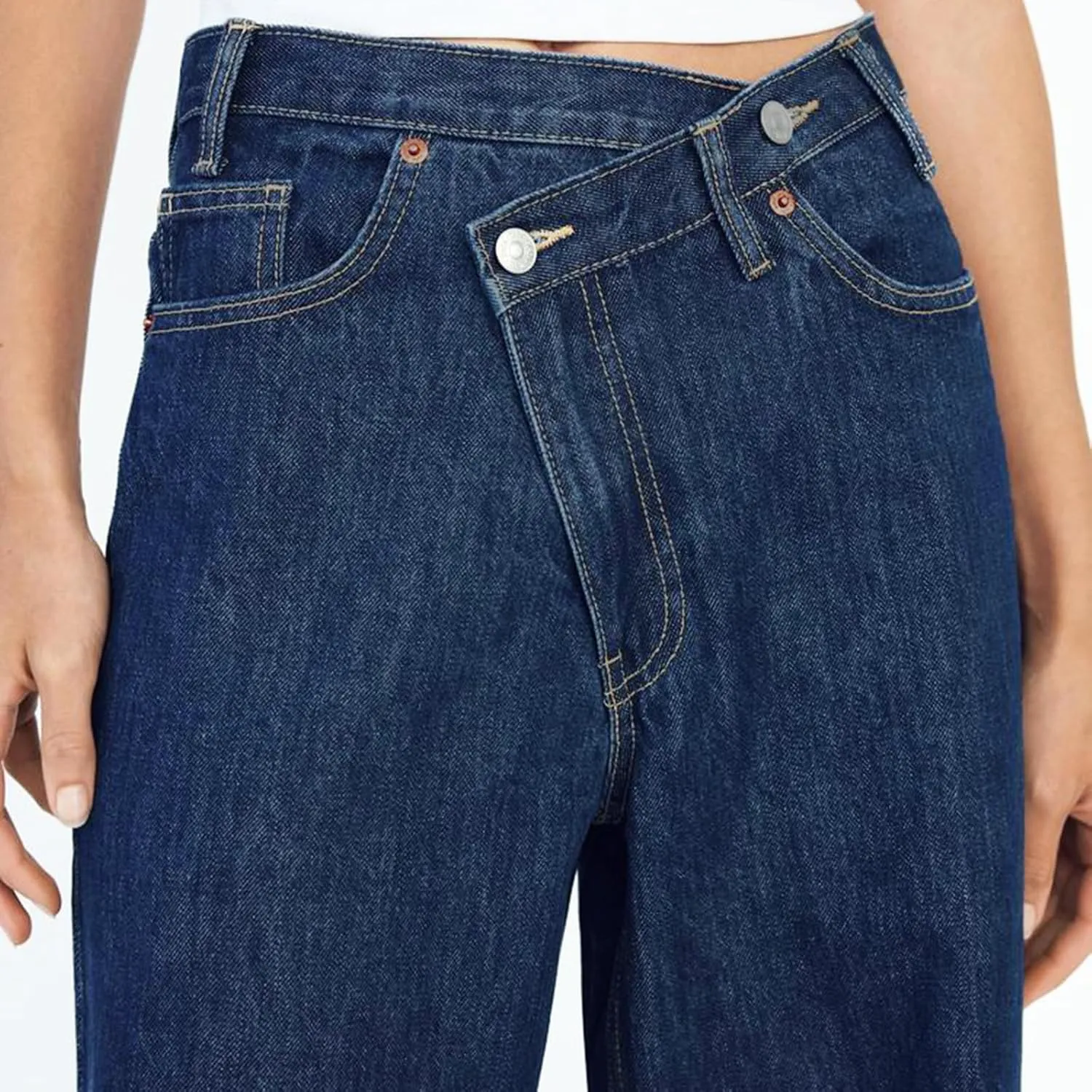 Owl's-Yard Women's Y2k Mid Rise Washed Baggy Jeans Crossover Wide Leg Loose Boyfriend Denim Pants Trousers with Pockets