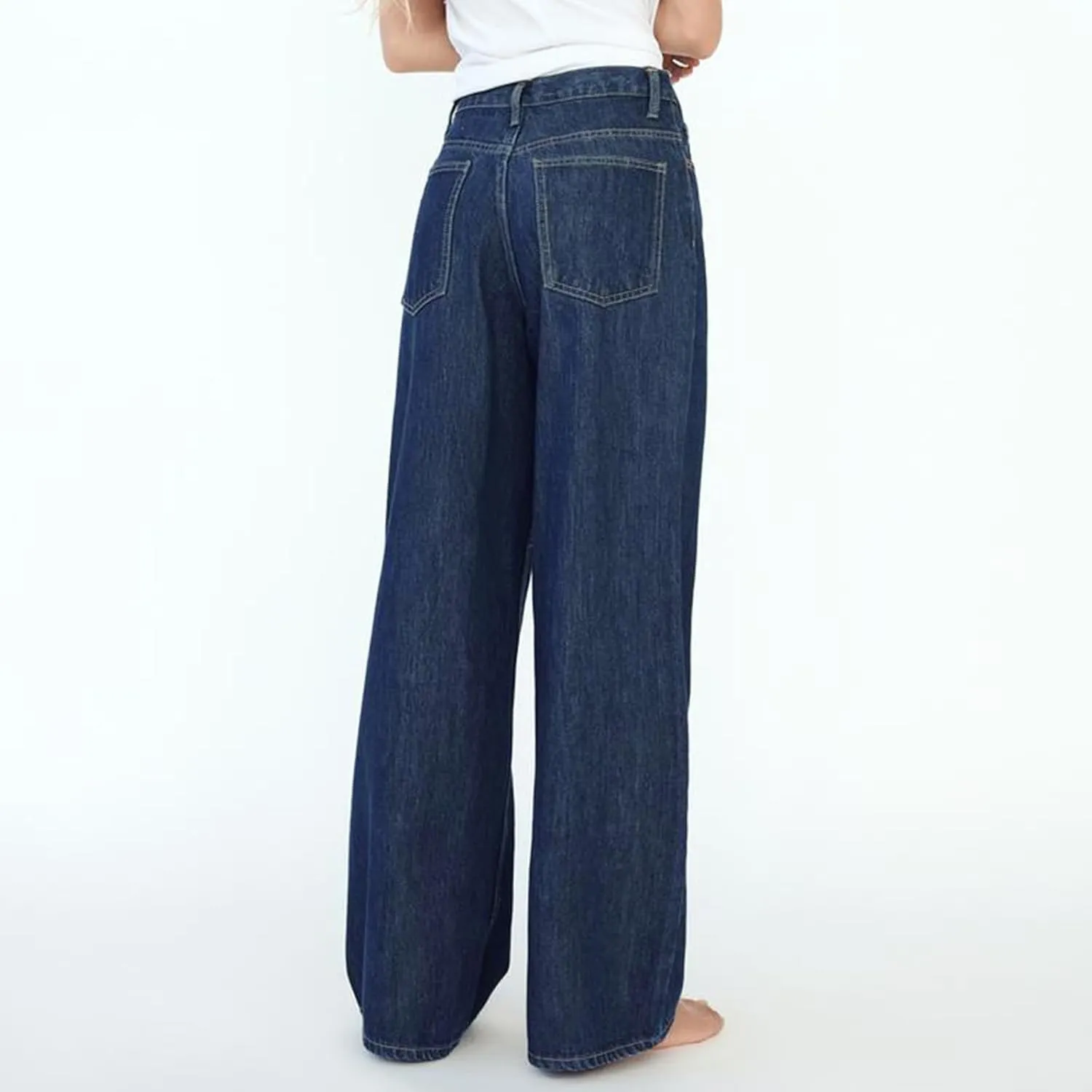 Owl's-Yard Women's Y2k Mid Rise Washed Baggy Jeans Crossover Wide Leg Loose Boyfriend Denim Pants Trousers with Pockets