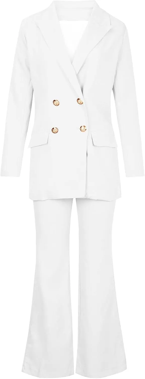 Pants Suit for Women 2 Piece Outfits Long Sleeve Button Business Blazer Suits Set High Waisted Bell Bottom Pants