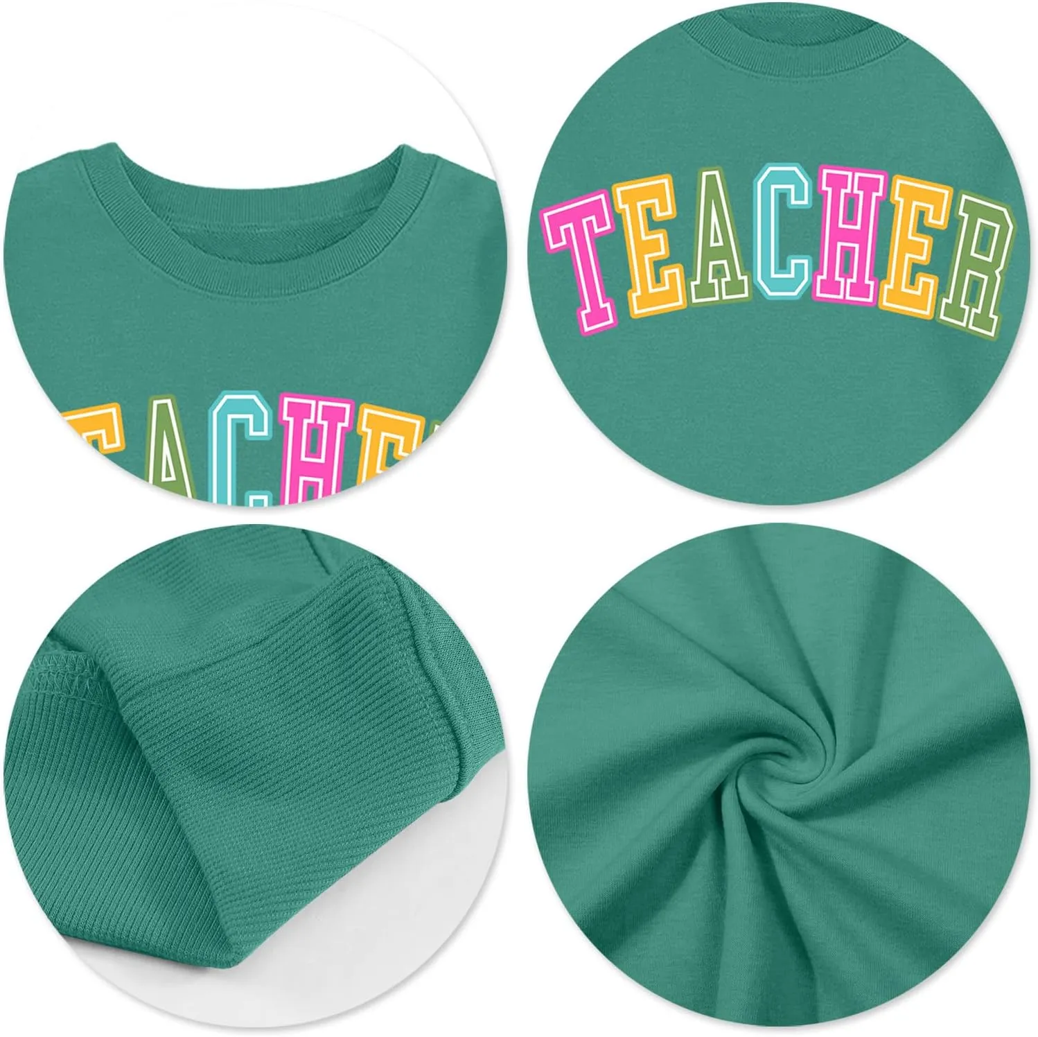 PECHAR Teacher Sweatshirt for Women: Colorful Teacher Crewneck Sweatshirt Teach Long Sleeve Pullover Shirt Tops