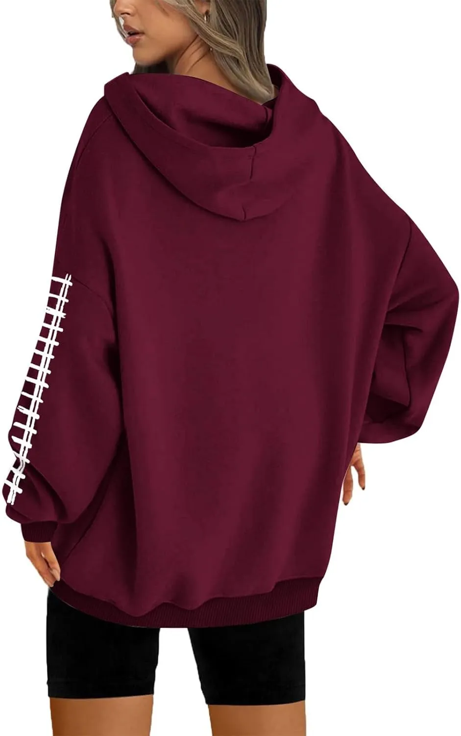 PETYCZEN Hoodies for Women Funny Football Graphic Oversized Sweatshirt Long Sleeve Game Day Rugby Drawstring Pullover Tops