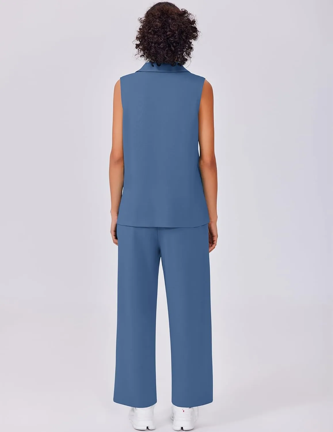 PINSPARK Two Piece Sets for Women Sleeveless Outfits Travel Tracksuit V Neck Top Wide Leg Pant Lounge Sets 2025 Summer
