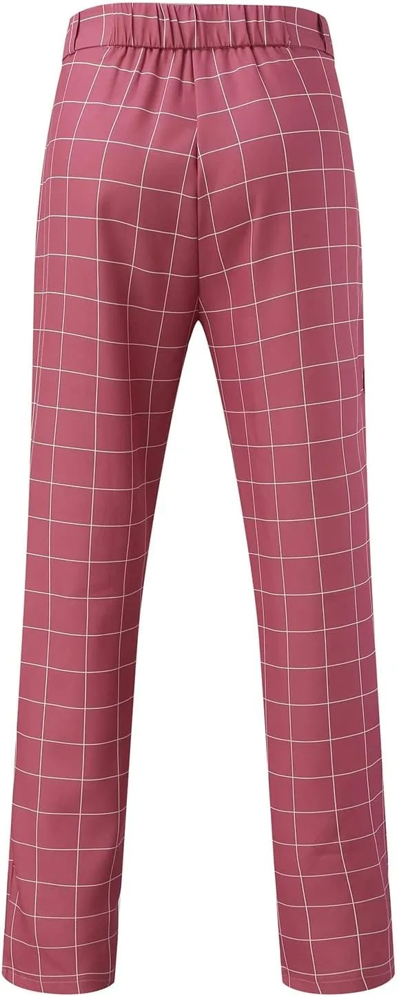 Plaid Pants for Men Skinny Slim Fit Stretch Flat Front Dress Pants Business Casual Tapered Chinos Checked Trousers