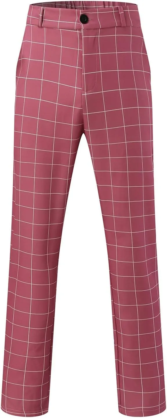 Plaid Pants for Men Skinny Slim Fit Stretch Flat Front Dress Pants Business Casual Tapered Chinos Checked Trousers