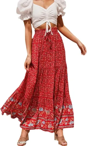 Pleated Midi Skirts for Women Elastic High Waisted Womens Summer Skirts Trendy