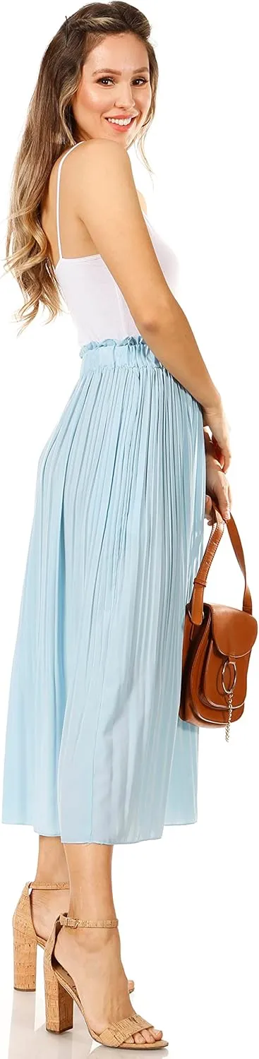 Pleated Midi Skirts for Women with Pockets, Elastic High Waisted Skirt Reg & Plus Size Womens Summer Skirts Trendy 2023
