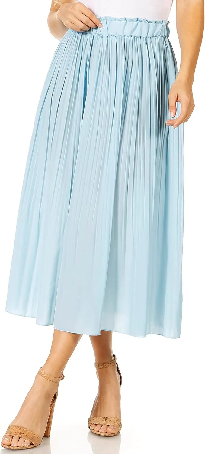 Pleated Midi Skirts for Women with Pockets, Elastic High Waisted Skirt Reg & Plus Size Womens Summer Skirts Trendy 2023