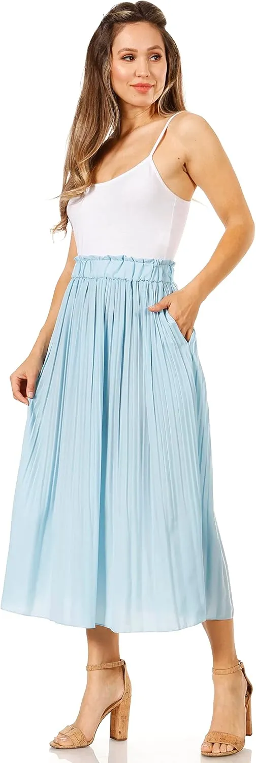 Pleated Midi Skirts for Women with Pockets, Elastic High Waisted Skirt Reg & Plus Size Womens Summer Skirts Trendy 2023