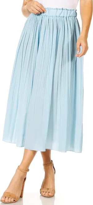 Pleated Midi Skirts for Women with Pockets, Elastic High Waisted Skirt Reg & Plus Size Womens Summer Skirts Trendy 2023
