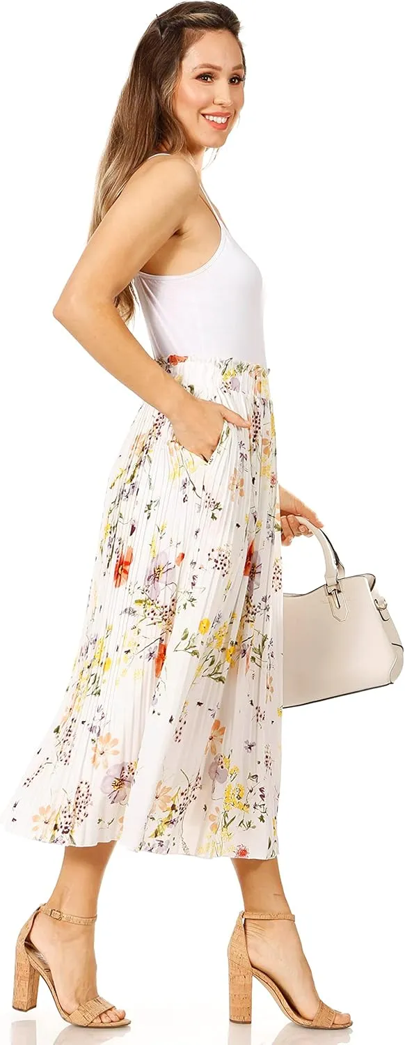 Pleated Midi Skirts for Women with Pockets, Elastic High Waisted Skirt Reg & Plus Size Womens Summer Skirts Trendy 2023