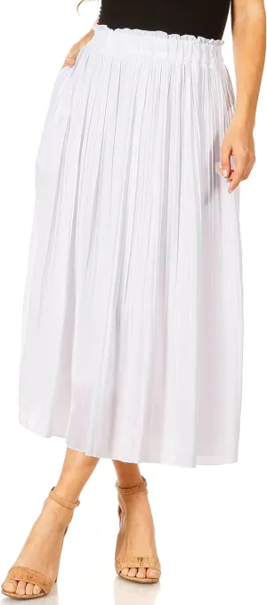Pleated Midi Skirts for Women with Pockets, Elastic High Waisted Skirt Reg & Plus Size Womens Summer Skirts Trendy 2023