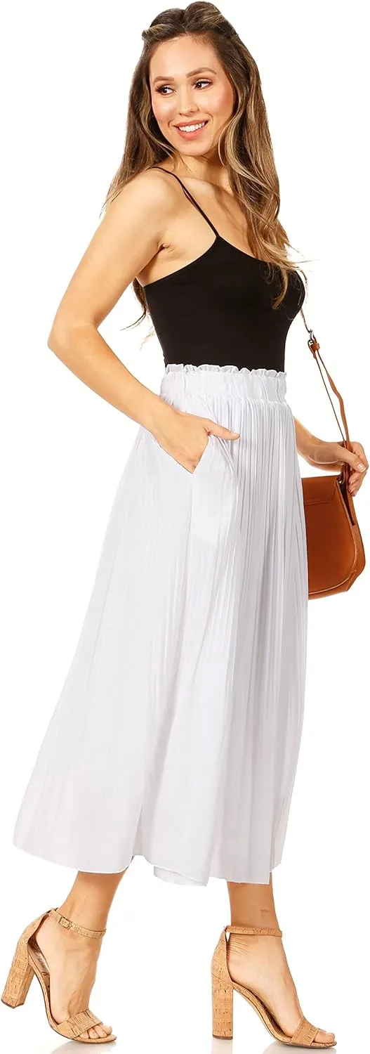 Pleated Midi Skirts for Women with Pockets, Elastic High Waisted Skirt Reg & Plus Size Womens Summer Skirts Trendy 2023