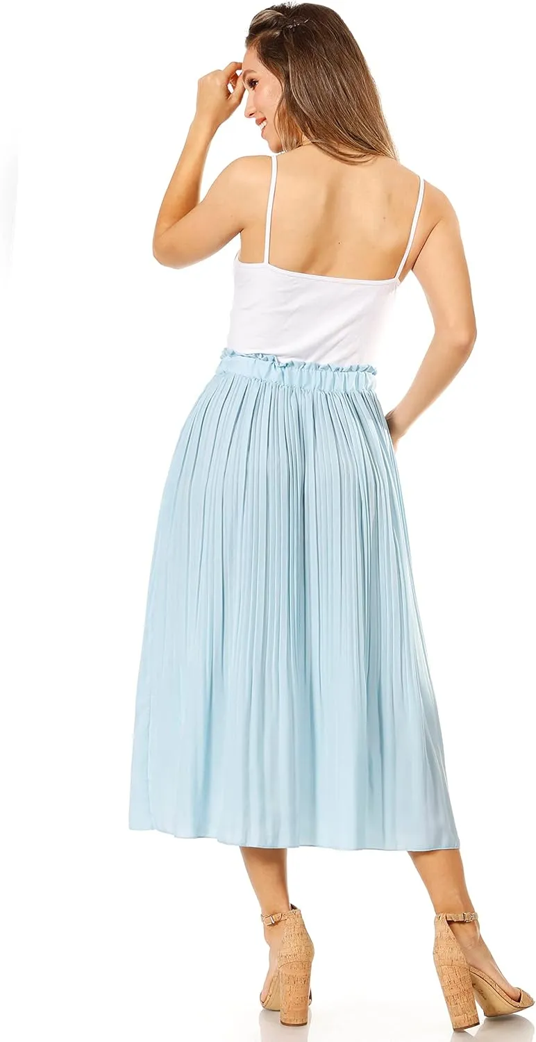Pleated Midi Skirts for Women with Pockets, Elastic High Waisted Skirt Reg & Plus Size Womens Summer Skirts Trendy 2023