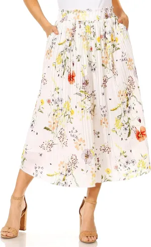 Pleated Midi Skirts for Women with Pockets, Elastic High Waisted Skirt Reg & Plus Size Womens Summer Skirts Trendy 2023