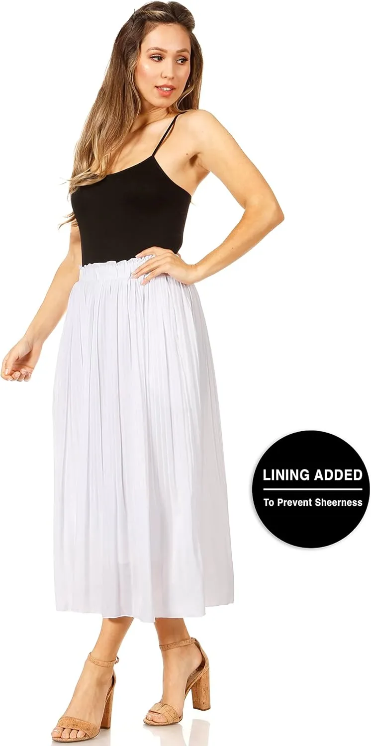 Pleated Midi Skirts for Women with Pockets, Elastic High Waisted Skirt Reg & Plus Size Womens Summer Skirts Trendy 2023