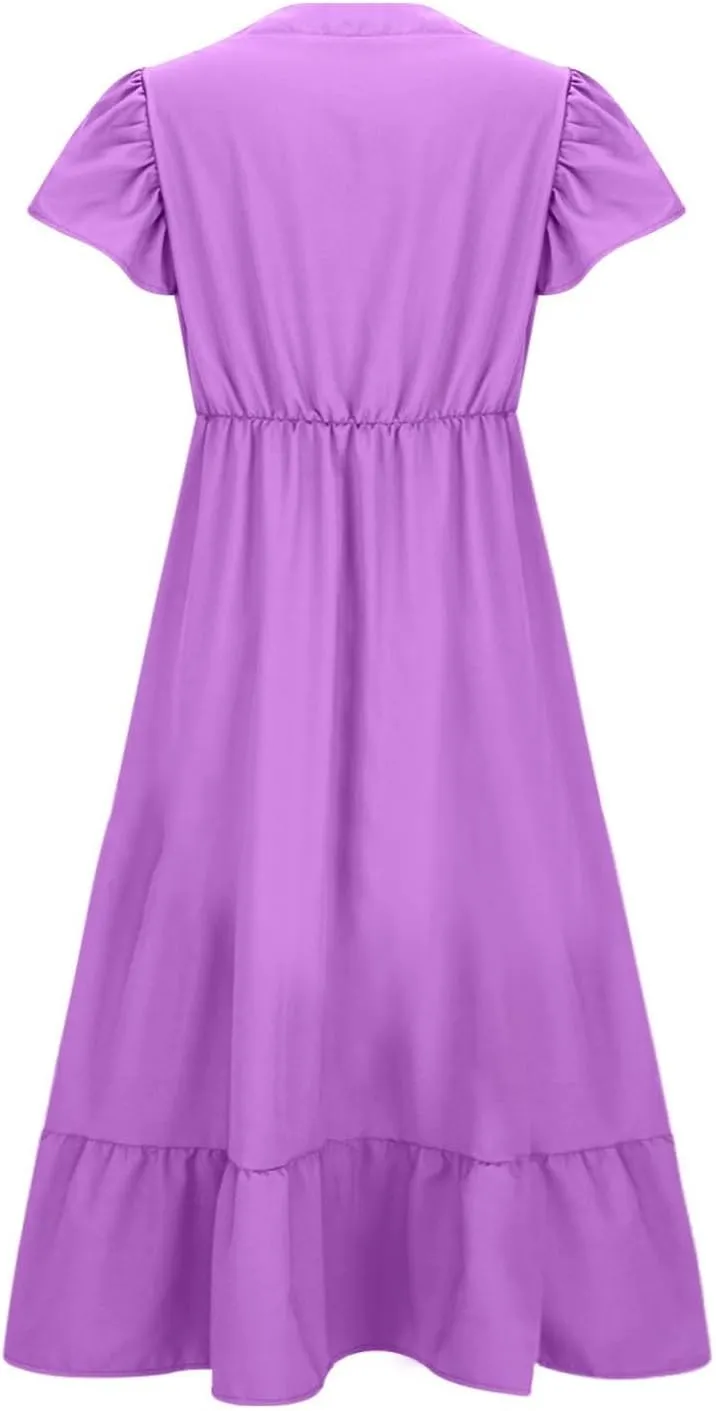 Plus Size Dresses for Curvy Women with Pockets Ruffle Sleeve Womens Midi Wedding Guest Flowy A Line Dress Summer