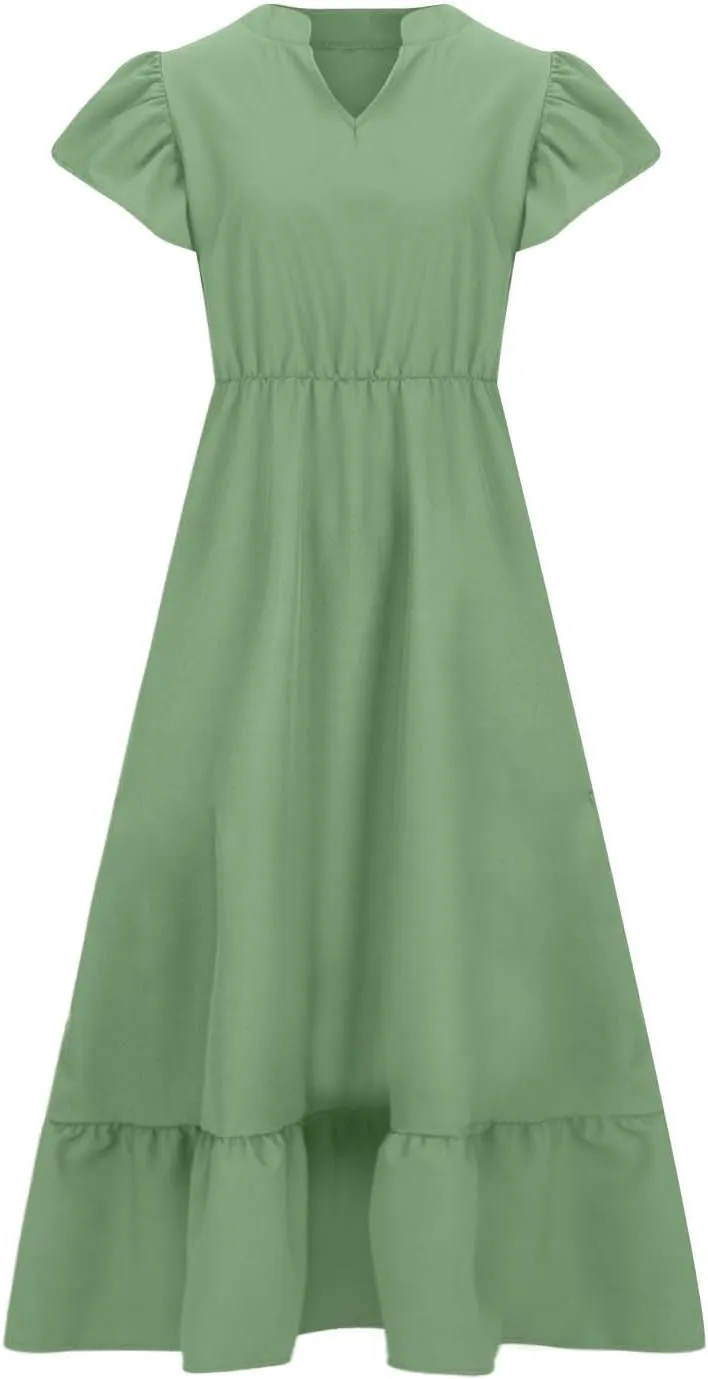 Plus Size Dresses for Curvy Women with Pockets Ruffle Sleeve Womens Midi Wedding Guest Flowy A Line Dress Summer