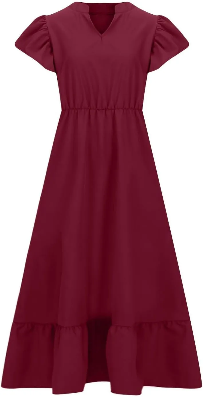 Plus Size Dresses for Curvy Women with Pockets Ruffle Sleeve Womens Midi Wedding Guest Flowy A Line Dress Summer