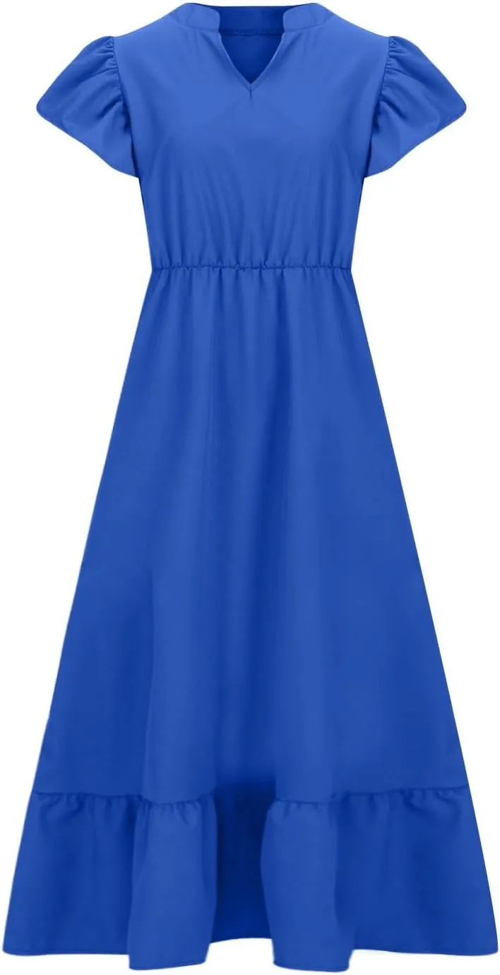 Plus Size Dresses for Curvy Women with Pockets Ruffle Sleeve Womens Midi Wedding Guest Flowy A Line Dress Summer