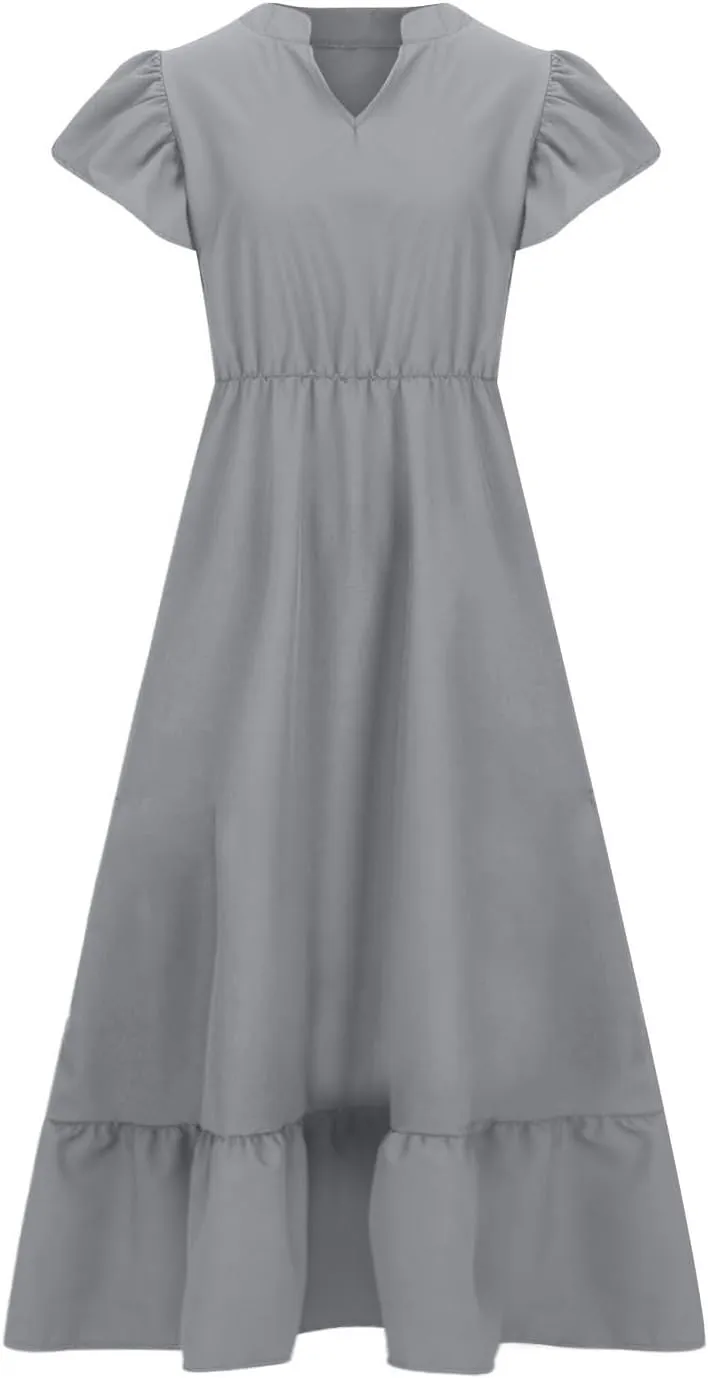 Plus Size Dresses for Curvy Women with Pockets Ruffle Sleeve Womens Midi Wedding Guest Flowy A Line Dress Summer
