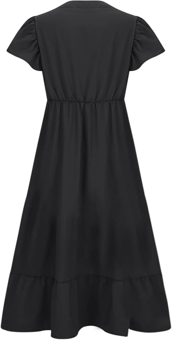 Plus Size Dresses for Curvy Women with Pockets Ruffle Sleeve Womens Midi Wedding Guest Flowy A Line Dress Summer