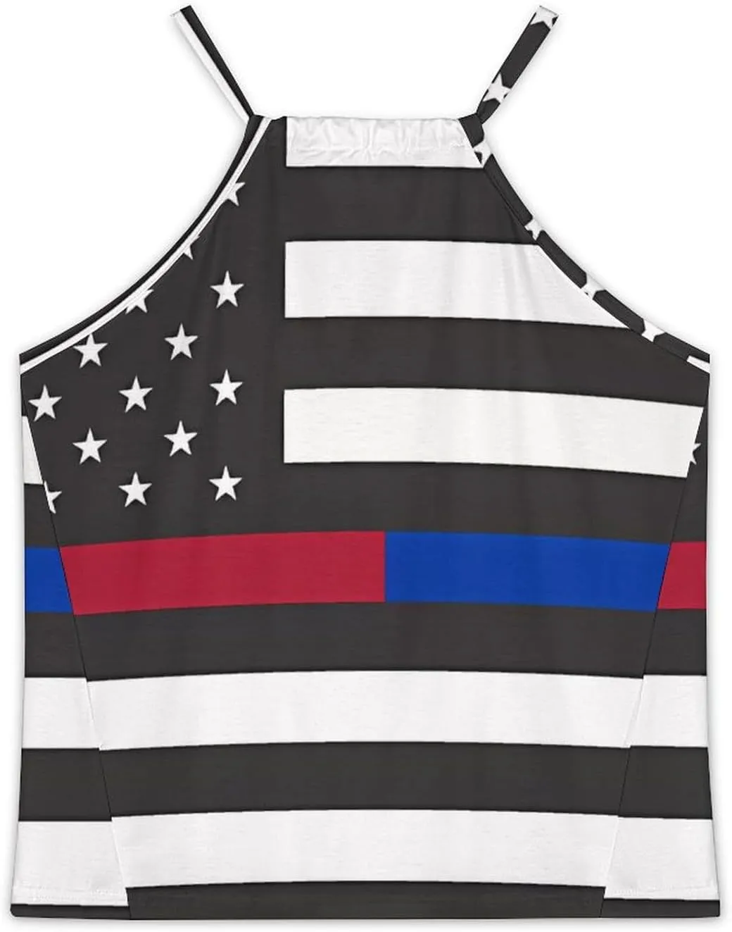 POLICE & FIRE U.S. Flag Women's Tank Top Sleeveless Spaghetti Straps Tie Back Print T-shirt Tops