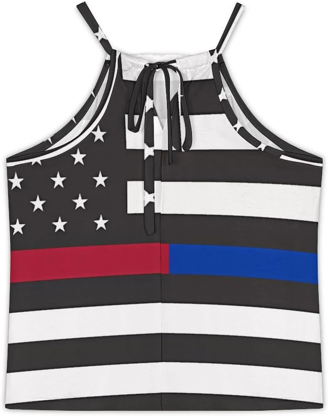 POLICE & FIRE U.S. Flag Women's Tank Top Sleeveless Spaghetti Straps Tie Back Print T-shirt Tops