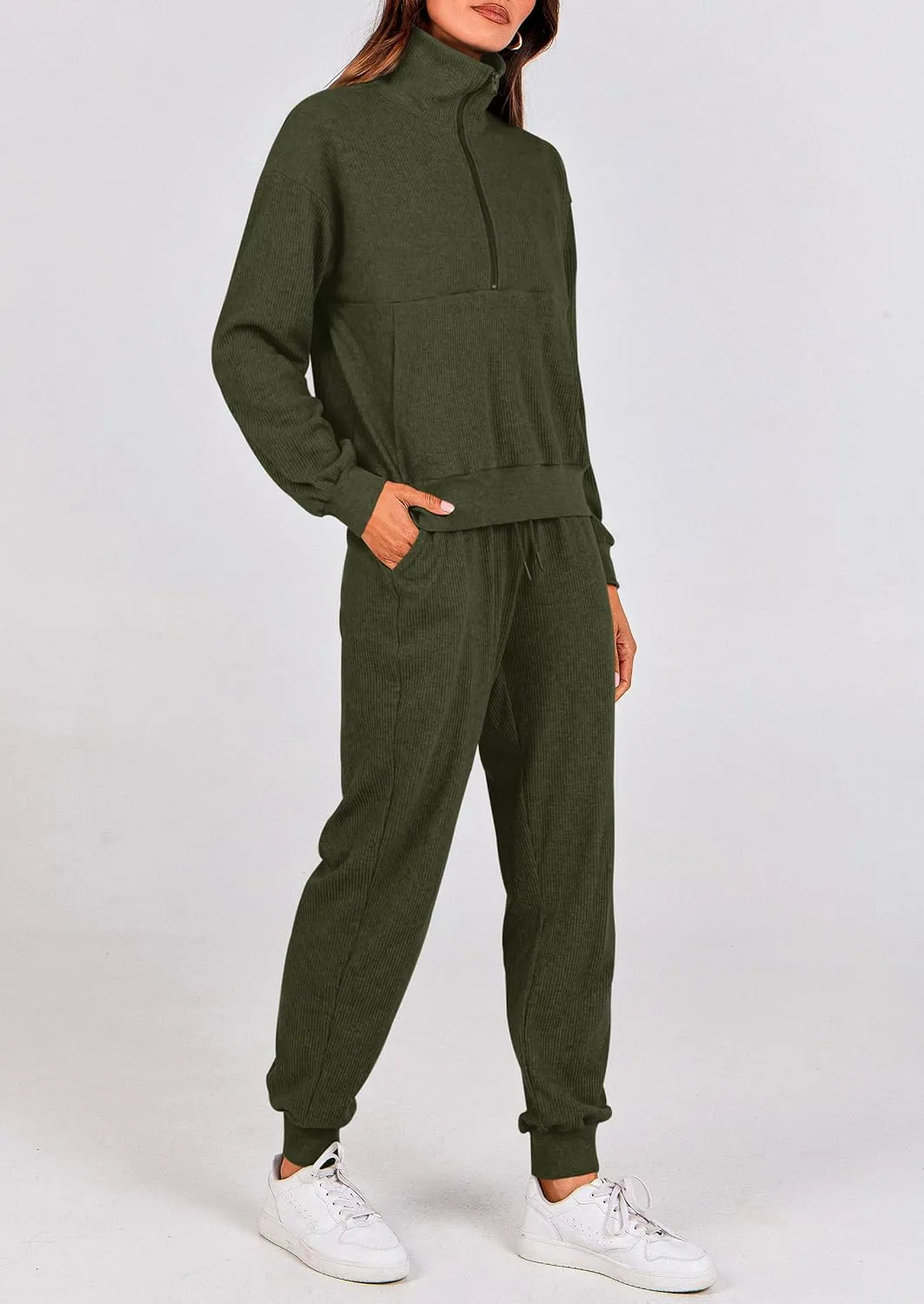 PRETTYGARDEN Womens 2 Piece Sweatsuits Set Long Sleeve Half Zip Pullover Sweatshirt Joggers Sweatpants Fall Outfits Tracksuit