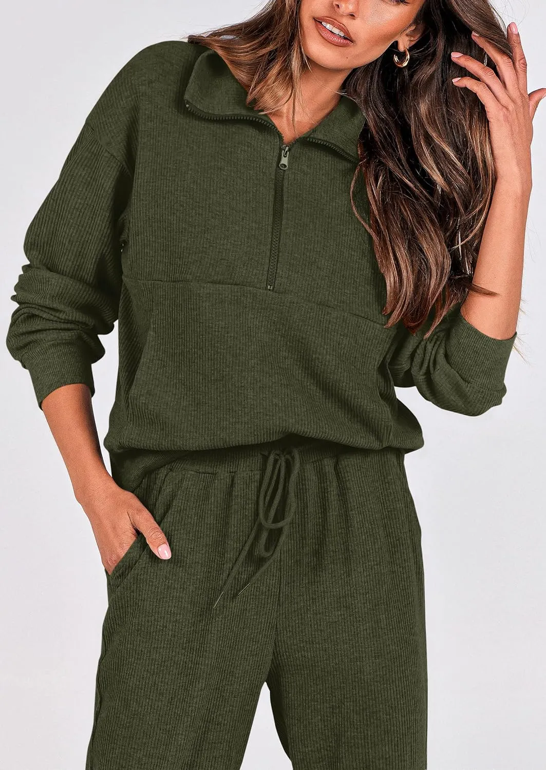 PRETTYGARDEN Womens 2 Piece Sweatsuits Set Long Sleeve Half Zip Pullover Sweatshirt Joggers Sweatpants Fall Outfits Tracksuit